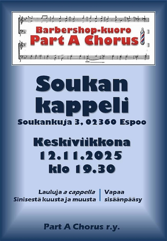 Tervetuloa! Konsertti Soukan kappeli 12.11.2025